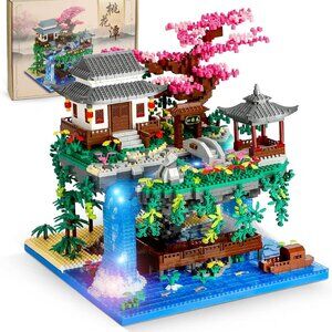 Peach Blossom Bonsai Pond Tree House LED Micro Brick Build Block Set *OPEN BOX*